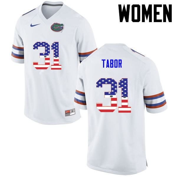 NCAA Florida Gators Teez Tabor Women's #31 USA Flag Fashion Nike White Stitched Authentic College Football Jersey VIK0264MX